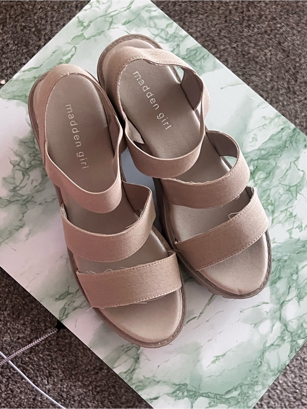 Madden Girl Nude/Tan Triple-Strap Platform Sandals